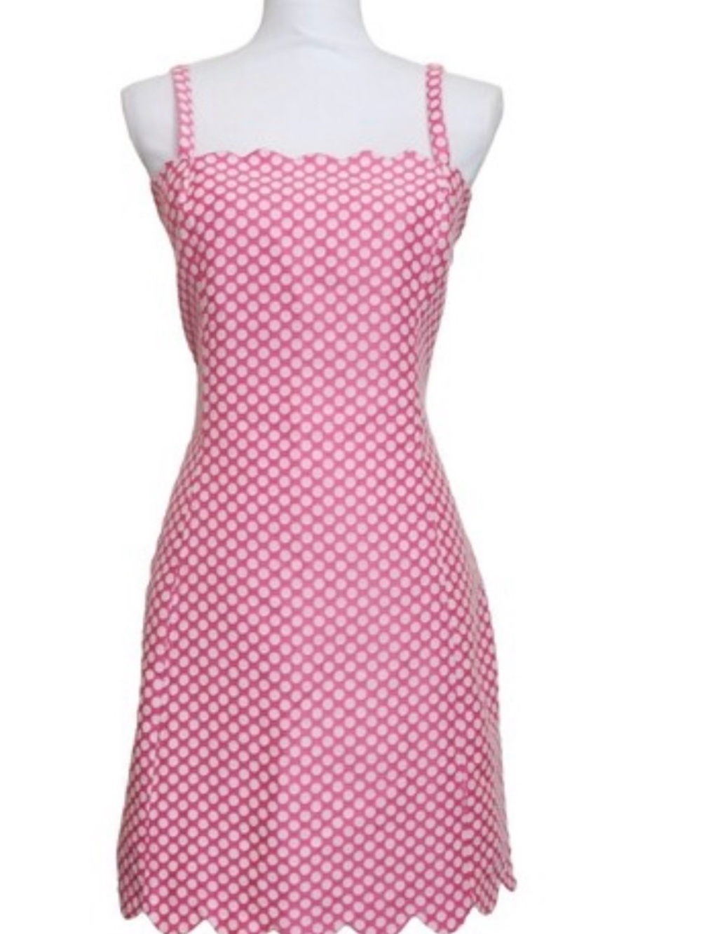 I Heart Ronson Pink & White Polka Dot Scalloped Mini Dress Size 14‎